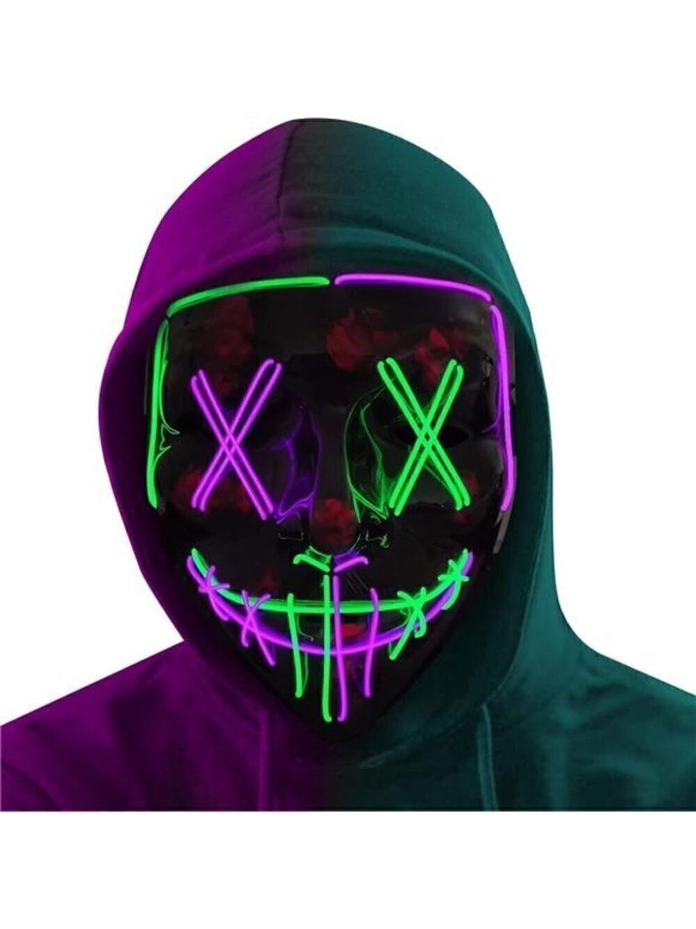 GREEN PURPLE Halloween Mask LED Light Scary Festival Cosplay Costume Masquerade